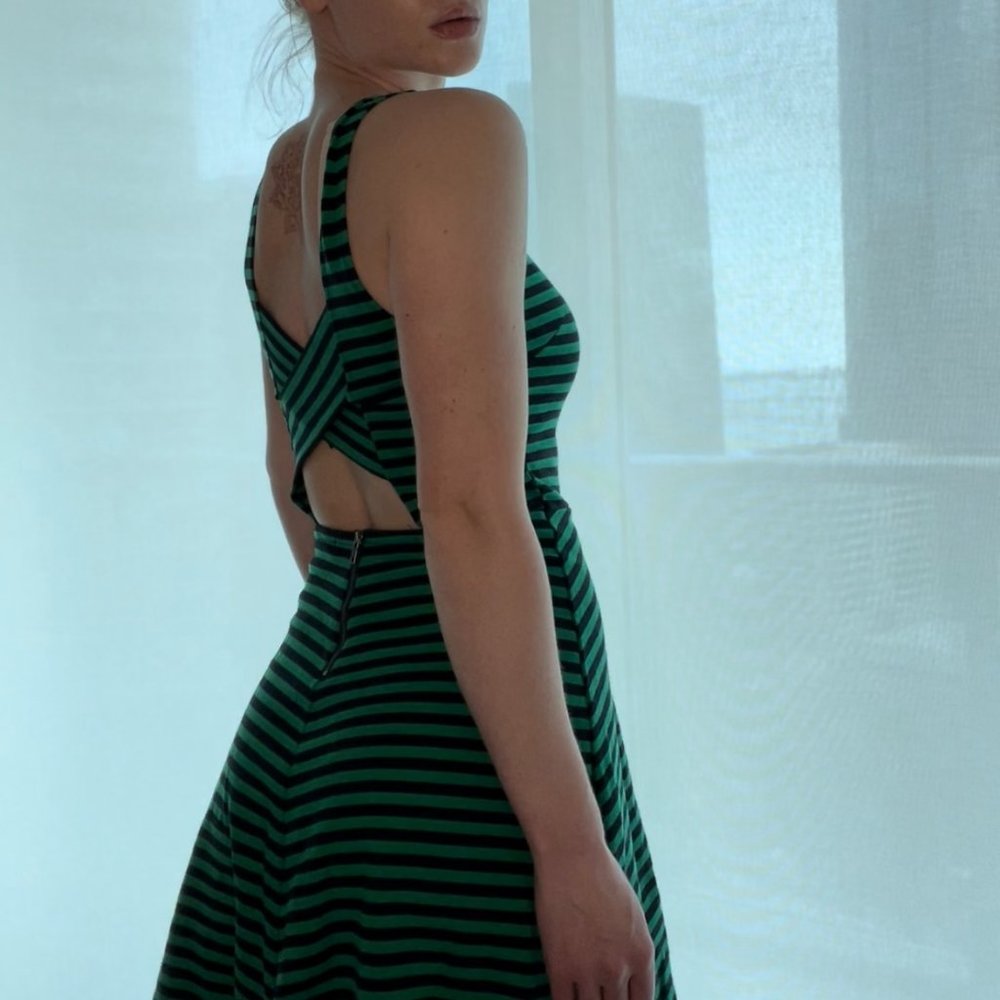 American Eagle S Stretchy Knit Striped Summer Fit and Flare Dress